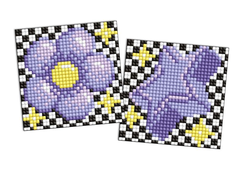 Diamond Painting auf einem Aufkleber - Lila Blume und Stern, Satz mit 2 Bildern