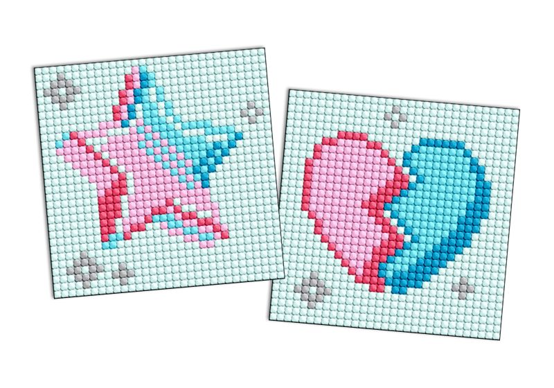 Diamond Painting auf einem Magnet - Stern und gebrochenes Herz, Satz mit 2 Bildern