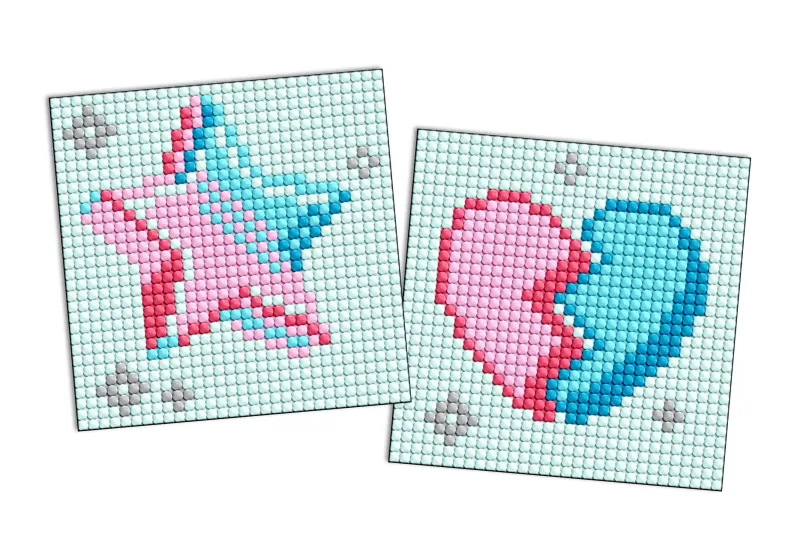 Diamond Painting auf einem Magnet - Stern und gebrochenes Herz, Satz mit 2 Bildern