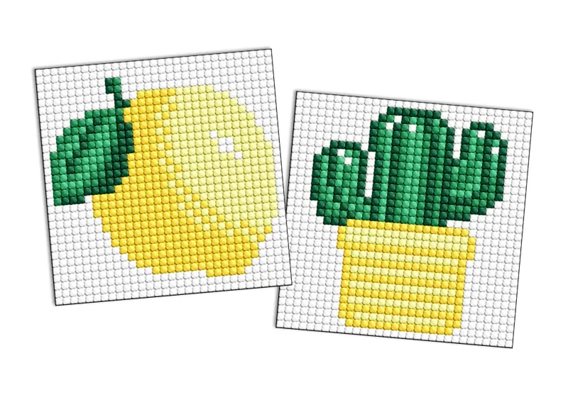 Diamond mosaic on a magnet - Lemon and cactus, set of 2 pcs