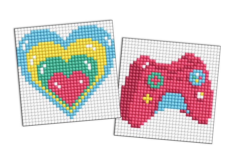 Diamond Painting auf einem Aufkleber - Herz und Joystick, Satz mit 2 Bildern