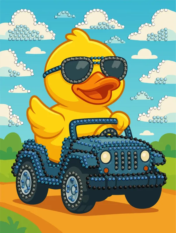 Diamond Painting mit teilweiser Füllung - Ente auf dem Auto ©art_selena_ua