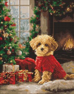 Diamond Painting - Hund neben dem Weihnachtsbaum ©art_selena_ua