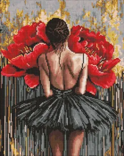 Diamond Painting ohne Rahmen - Ballerina mit roten Pfingstrosen ©art_selena_ua