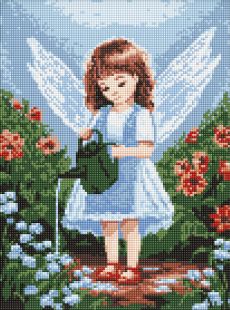 Diamond Painting ohne Rahmen - Ein Engel im Garten mit holografischen Strasssteinen (AB) ©art_selena_ua