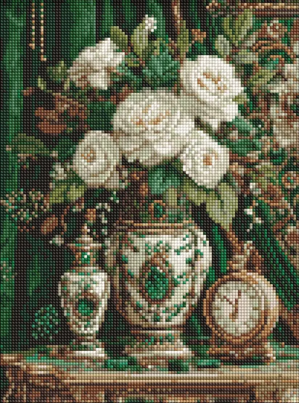 Diamond Painting - Porzellan mit weißen Rosen ©art_selena_ua