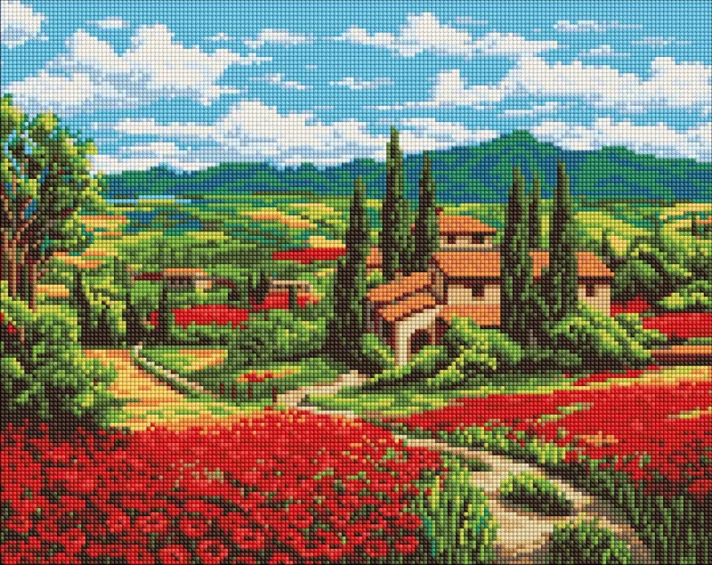 Diamond mosaic - Poppy field near the house ©art_selena_ua