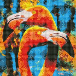Diamond Painting - Orangefarbene Flamingos