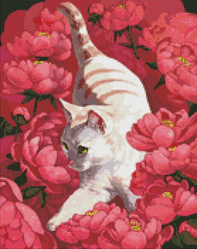Diamond Painting - Katze in Pfingstrosen ©Kira Corporal
