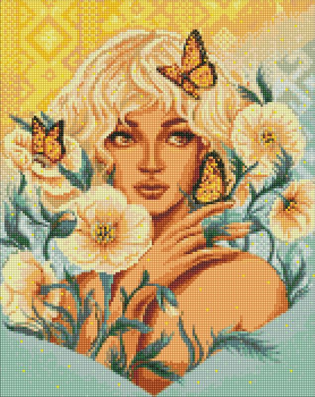 Diamond Painting - Fräulein mit Schmetterlinge mit holografischen Strasssteinen (AB) ©pollypop92