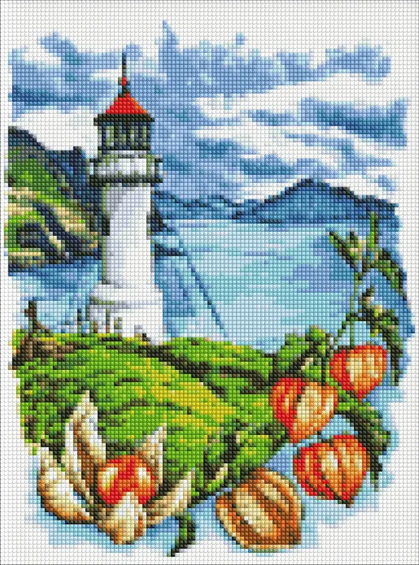 Diamond mosaic without frame - Lighthouse with physalis ©Anna Kulyk