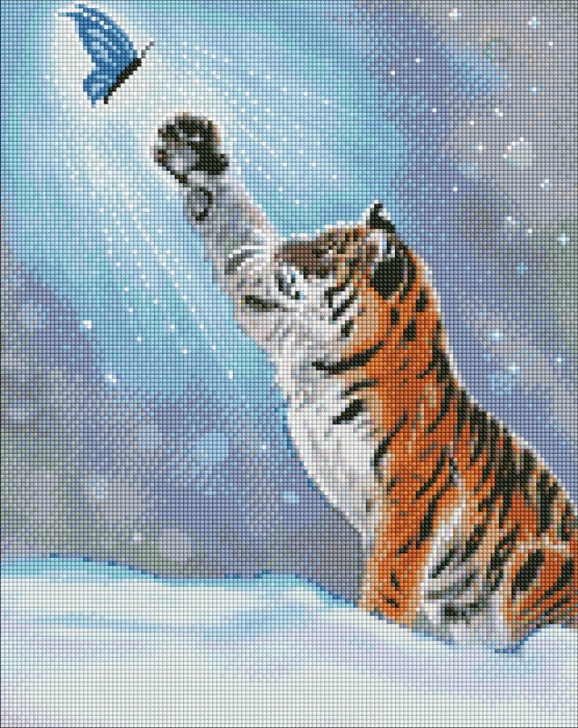 Diamond Painting ohne Rahmen - Belustigungen des Tigers mit holografischen Strasssteinen (AB) ©khutorna_art