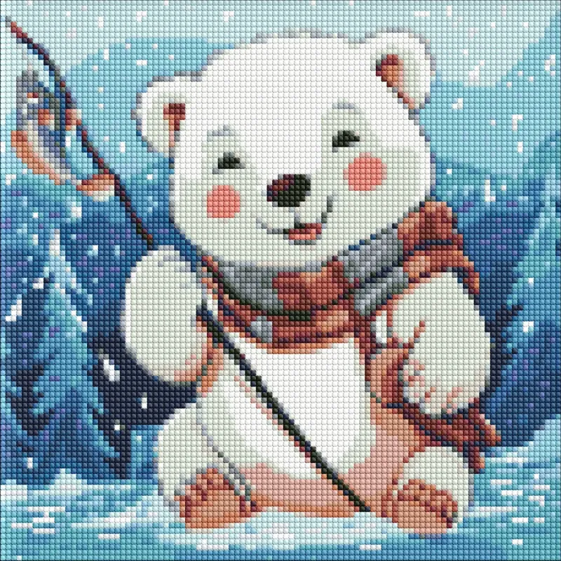 Diamond Painting ohne Rahmen - Winterliches Fischen mit holografischen Strasssteinen (AB) ©art_selena_ua