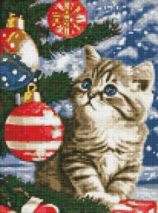Diamond Painting - Kätzchen unter dem Weihnachtsbaum mit holografischen Strasssteinen (AB) ©art_selena_ua