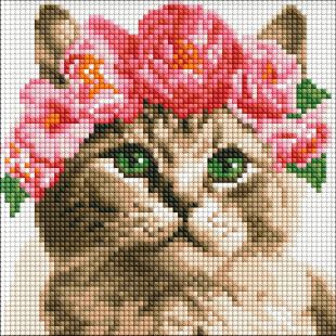 Diamond Painting ohne Rahmen - Anmutige Kitty mit holografischen Strasssteinen (AB) ©art_selena_ua