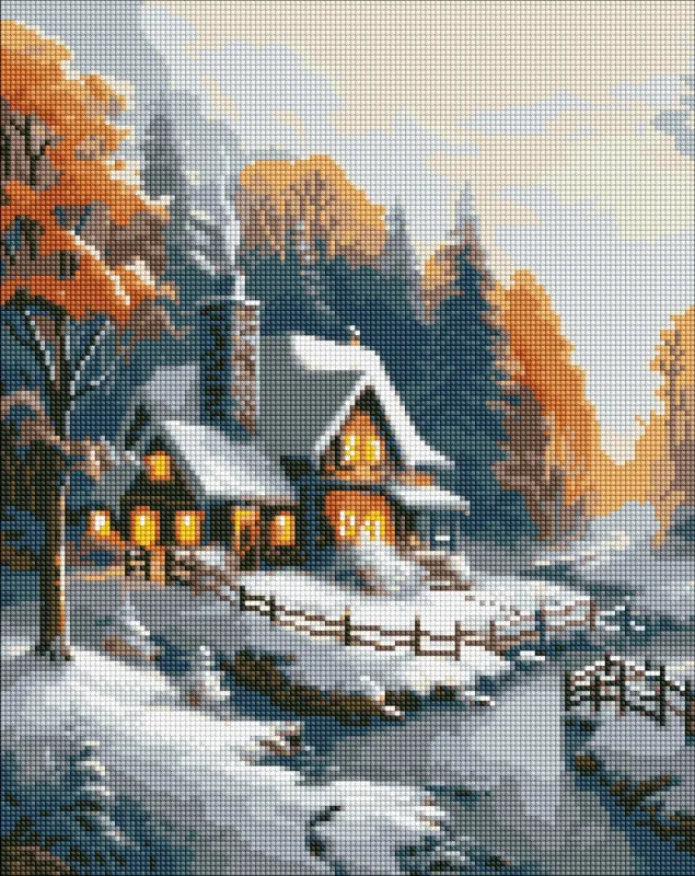 Diamond Painting - Winterhaus mit holografischen Strasssteinen (AB) ©art_selena_ua