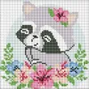 Diamond mosaic without frame - Flower raccoon with hologram rhinestones (AB)