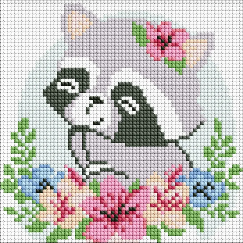 Diamond mosaic without frame - Flower raccoon with hologram rhinestones (AB)