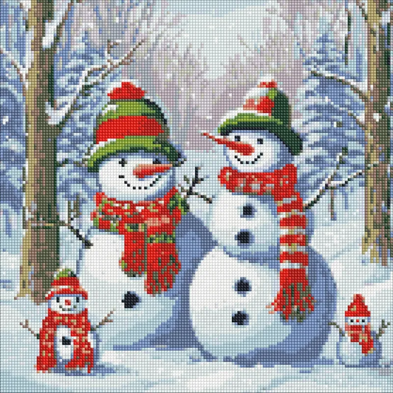 Diamond Painting - Magische Schneemänner mit holografischen Strasssteinen (AB) ©art_selena_ua
