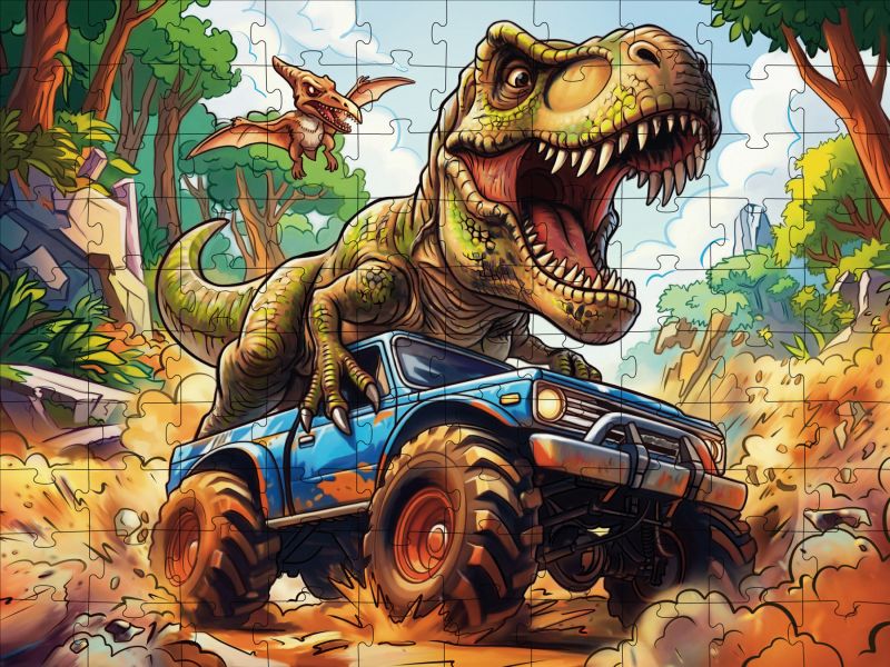 Puzzles Tyrannosaurus im Jeep, 100 Teilen ©art_selena_ua